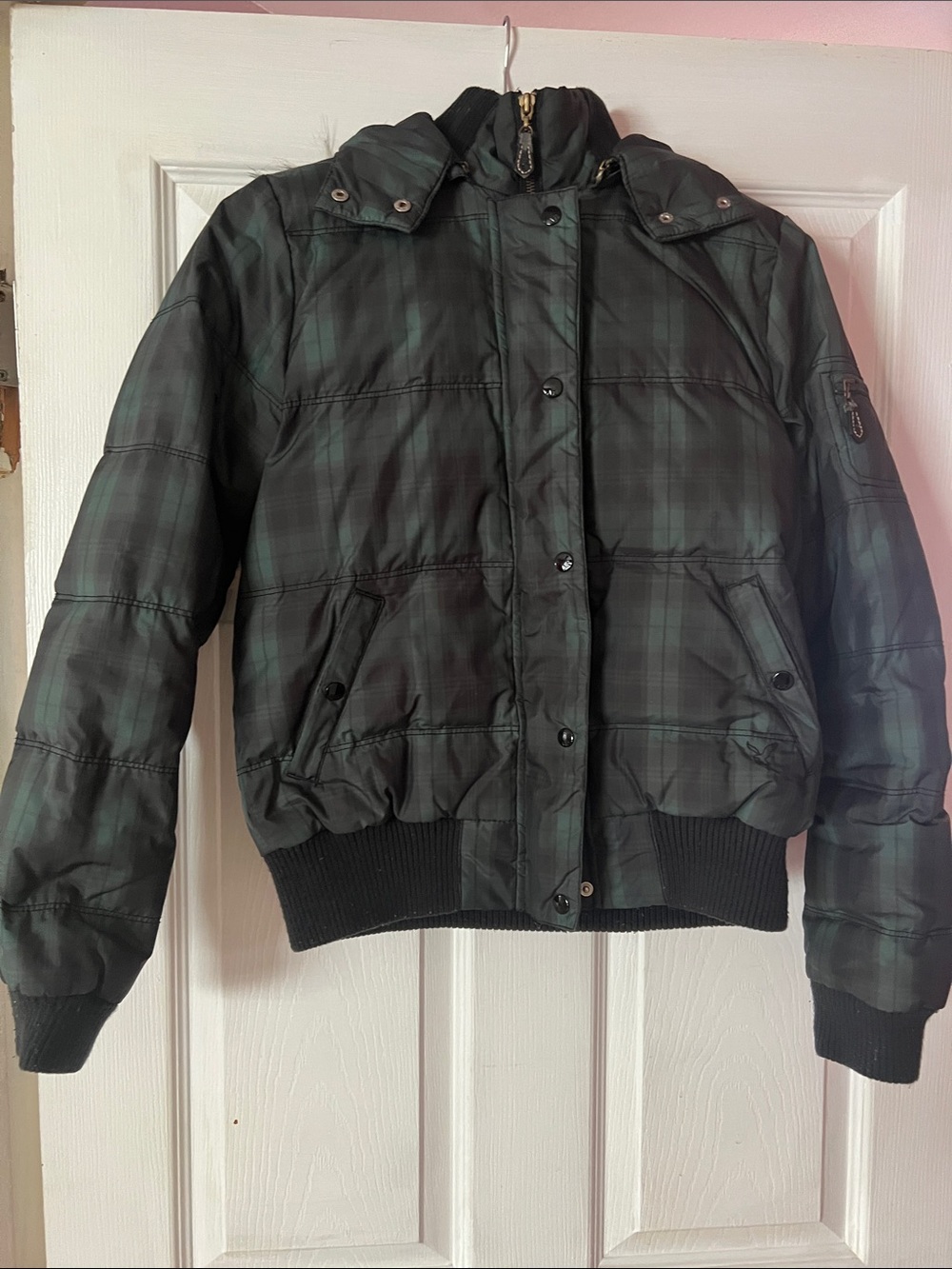 American Eagle Outfitters Dark Green Plaid Quilted Puffer Jacket